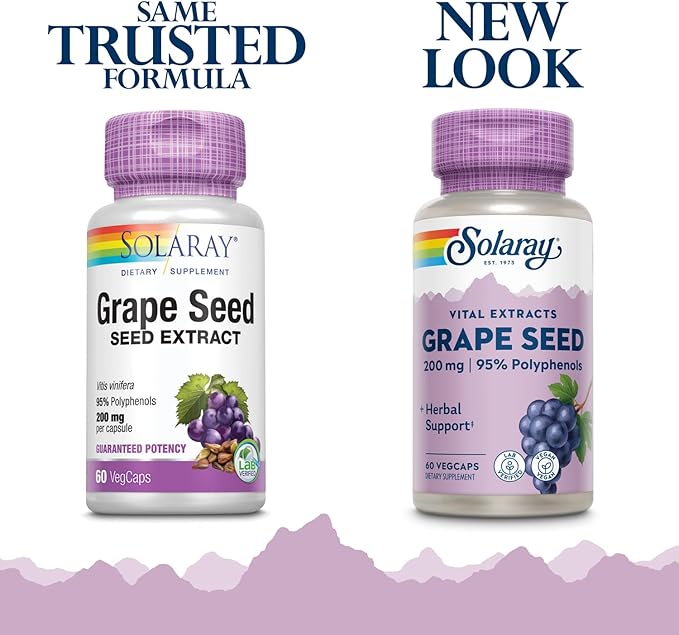 SOLARAY Grape Seed Extract 200 mg Plus Bioflavonoid Complex | Healthy Cardiovascular & Blood Vessel Support | 60 VegCaps