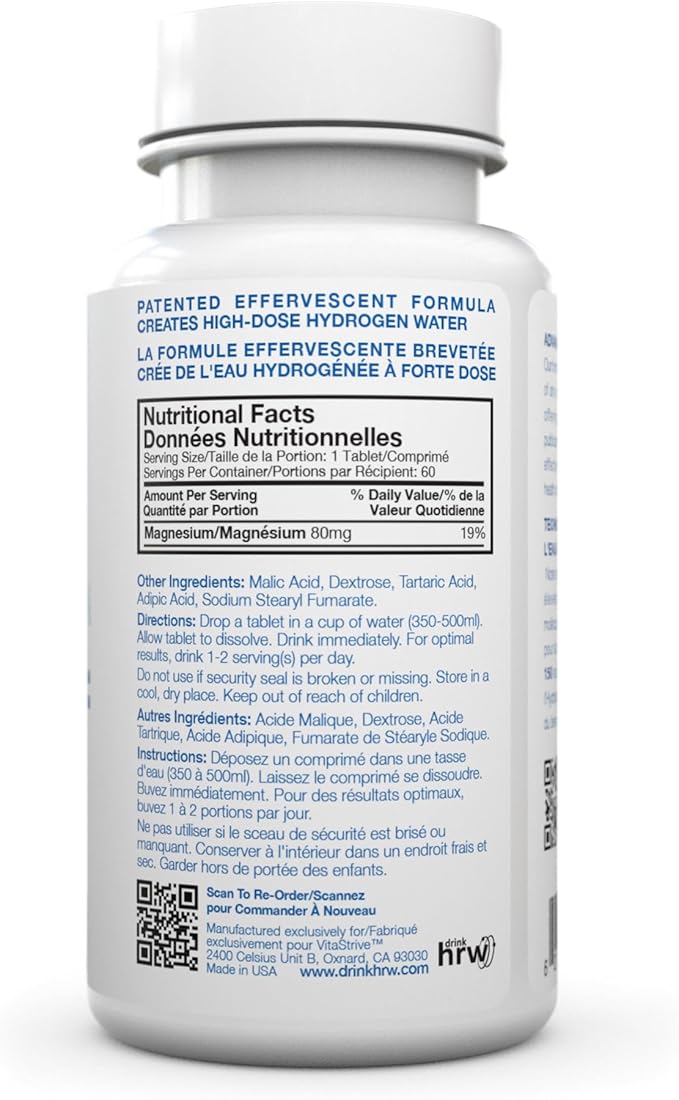 Rejuvenation Molecular Hydrogen Tablets with Magnesium: Highest Dose and Concentration, Supports Gut, Liver, Brain, Cardiovascular, Mitochondrial Health - Unflavored