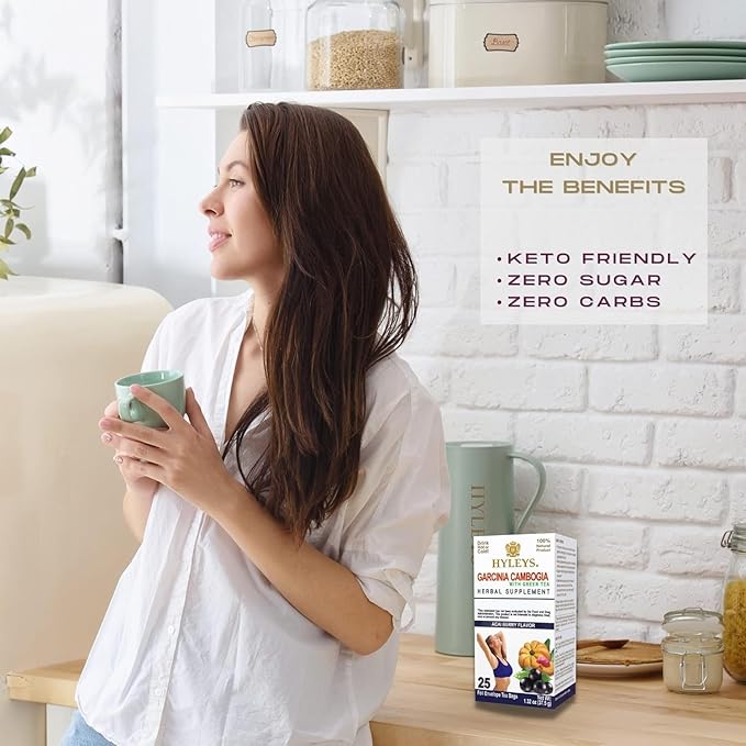 HYLEYS Tea Garcinia Cambogia Green Tea with Acai Berry Flavor - 25 Tea Bags (12 Pack - 300 Tea Bags Total)