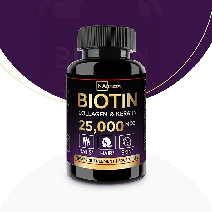 Biotin Hair Skin & Nails Vitamins – 25,000 mcg Biotin with Collagen, Keratin & Hyaluronic Acid – Supports Healthy Hair, Radiant Skin & Strong Nails – Unisex Supplement – 60 Capsules