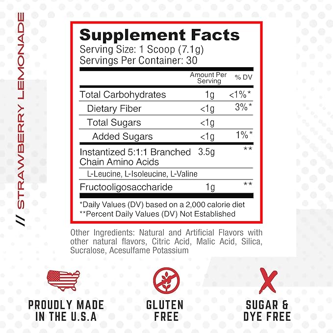 Purus Labs Everyday Amino BCAA Powder | Amino Acids for Muscle Hydration & Recovery | Sugar Free & Gluten Free | 30 Servings (Strawberry Lemonade)