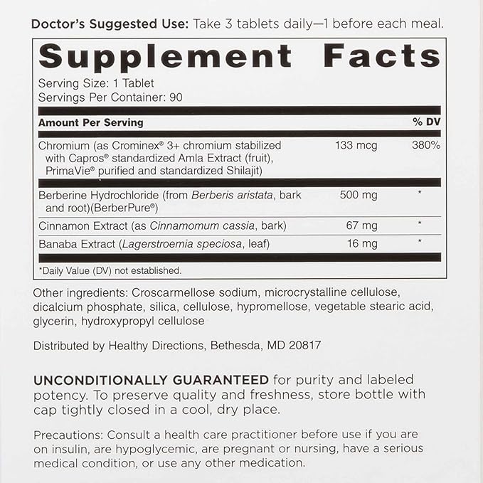 DOCTORS' PREFERRED GlucoGold with Berberine, Concentrated Cinnamon, Chromium, Banaba Leaf Extract (90 Tablets)