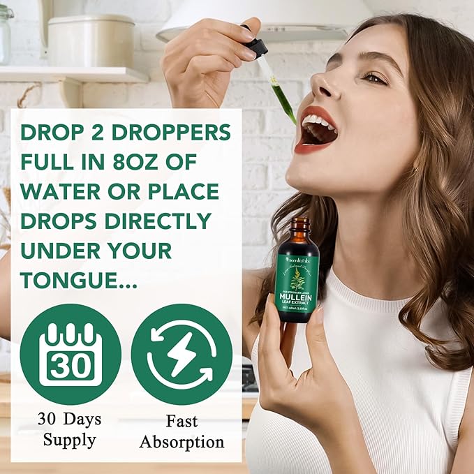 Mullein Drops for Lungs, Natural Mullein Leaf Extract, Mullein and Chlorophyll Drops for Lungs, Breathing Support Supplement (2 Fl Oz/1Pack)