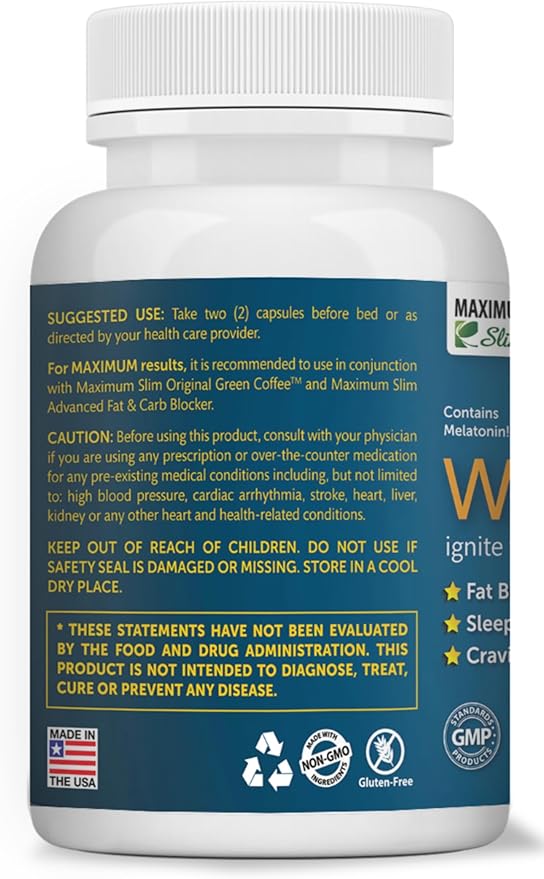 Maximum Slim Advanced Nighttime (Fat Burning) Weight Loss with African Mango, Green Tea, Resveratrol, and Maqui Berry,Will Help You Lose Weight While Sleeping and Maintain Sleep, 60 Count