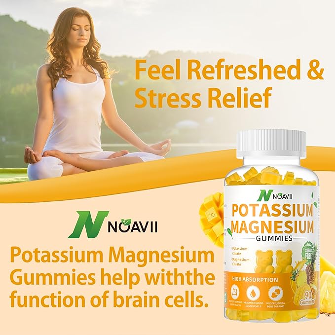 Potassium Magnesium Gummies, New Formula Calm Magnesium Glycinate Gummies, Chewable Gummy Supplements for Leg Cramps & Muscle, Pineapple Flavor 180 Count