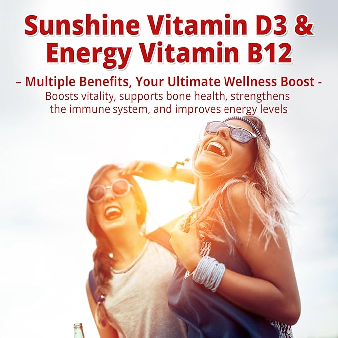 2Pack Vegan Vitamin D3 + Vitamin B12 Gummies, High Potency Vitamin D3 5000IU & 1000 mcg Methylated B12, Vitamin D3 and B12 for Adults, Support Bone Health, Immune & Energy Supplement, 120 Count