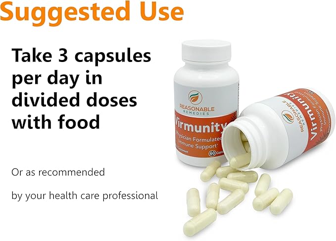 Virmunity - Immune Support Supplement, 60 Capsules for Adults, with Vitamin C and E, Selenium, Zinc, Antioxidants, NAC, and probiotics.