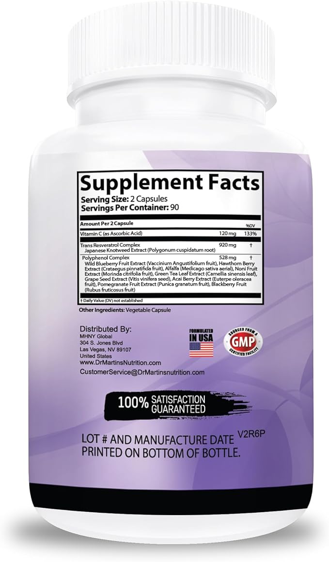 Extra Strength Resveratrol 1568mg - 180 Capsules - 3 Months Supply | Antioxidant Supplement | Natural Trans-Resveratrol Pills | for Anti-Aging, Heart Health, Immune System & Brain Function