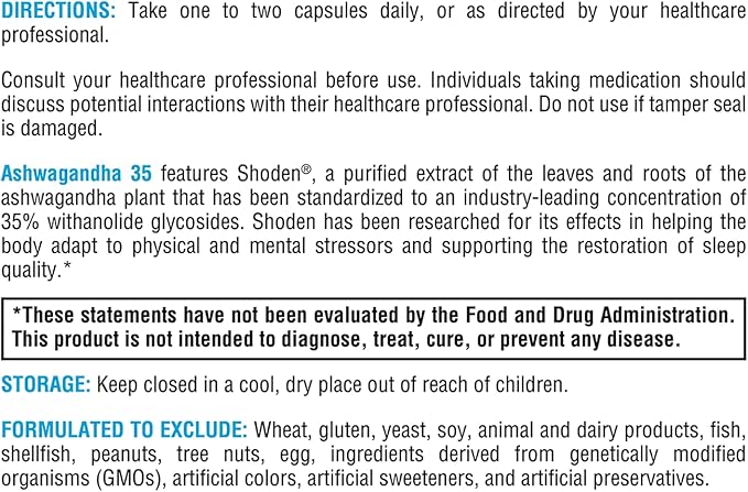 XYMOGEN Ashwagandha 35 - Patented, Purified Ashwagandha Root + Leaf Extract (35% Withanolide Glycosides) - Supports Healthy Stress Response, Relaxation and Quality Nighttime Rest (60 Capsules)