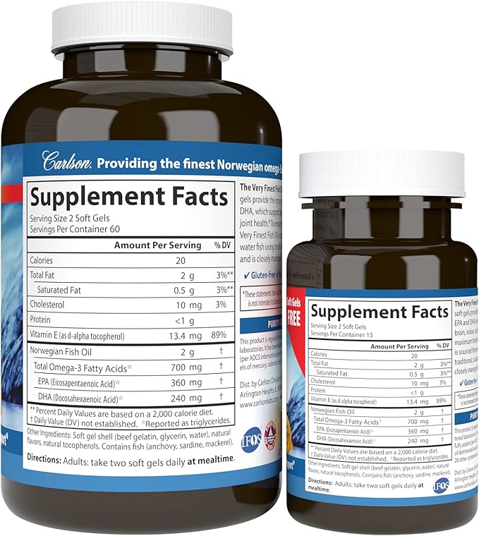 Carlson - The Very Finest Fish Oil, 700 mg Omega-3s, Norwegian, Sustainably Sourced, Lemon, 150 Count