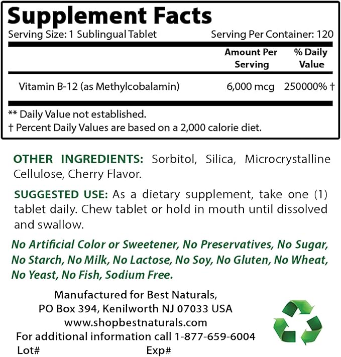 Zinc Gluconate 50mg & Vitamin B12 6000 mcg