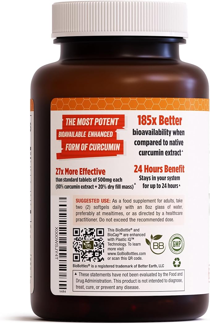 Turmeric Curcumin NovaSOL 1000mg - Nature's Joint Support Supplements - 185x Bioavailable Than Standard Curcumin - Natural Softgels