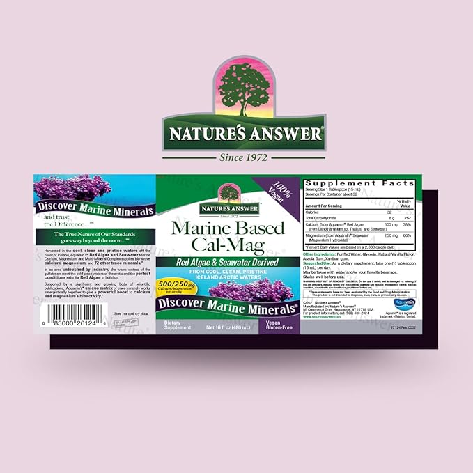 Nature's Answer Marine Based Calcium Magnesium, Vanilla Cream, 16-Ounce | Natural Immune Support | Maintains Healthy Bones | Promote Heart Health | Muscular Function Support