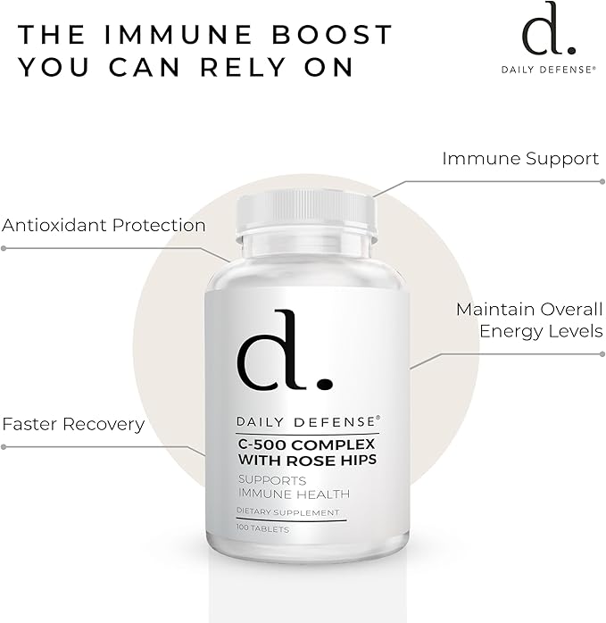 Vitamin C 500 mg with Rose HIPS Immune Support Supplement for Antioxidant Protection, Energy Boost, & Overall Wellness 100 Vitamin C Tablets for Men & Women