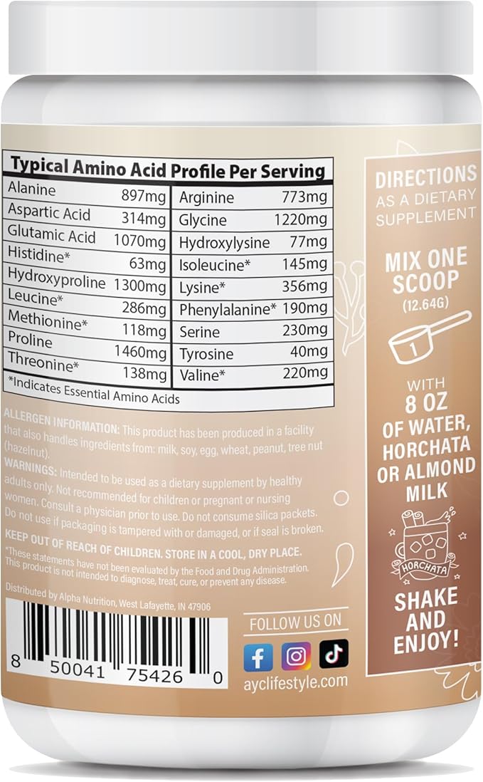 Peptide Energy Collagen Powder Hair, Nail, Skin, Type I & III,Caffeine for Energy, Vitamin C, Biotin, Hyaluronic Acid, Zero Sugar – 8.92 oz (Horchata)