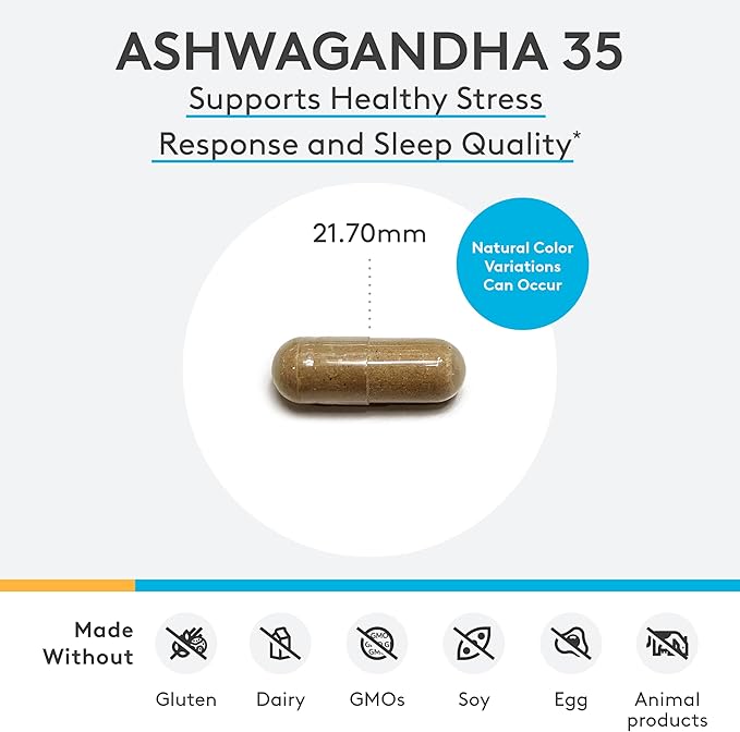 XYMOGEN Ashwagandha 35 - Patented, Purified Ashwagandha Root + Leaf Extract (35% Withanolide Glycosides) - Supports Healthy Stress Response, Relaxation and Quality Nighttime Rest (60 Capsules)