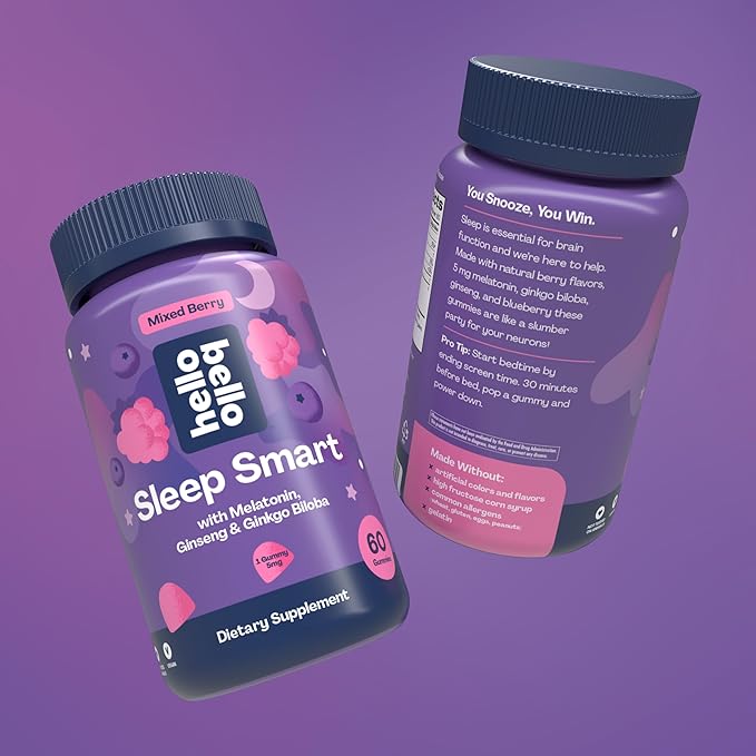 Hello Bello Adult Sleep Smart Vegan Gummies with 5mg Melatonin – Mixed Berry - 60ct