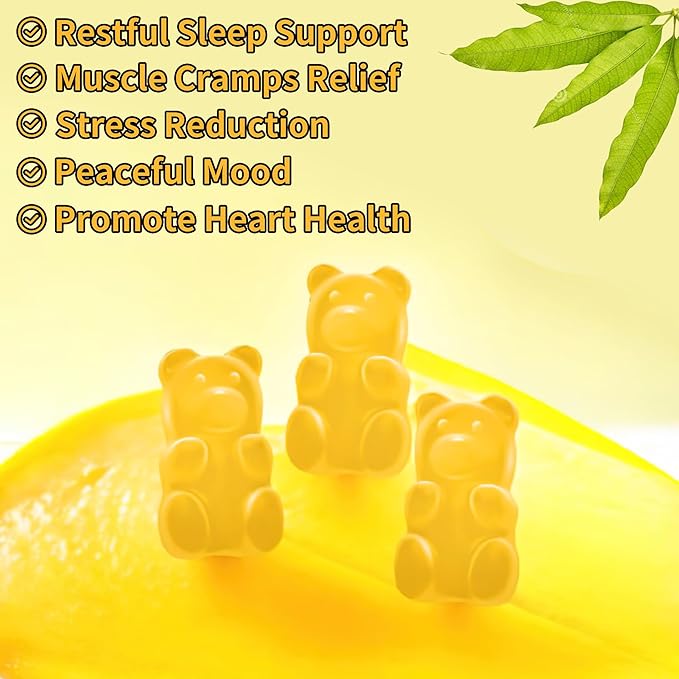 90 CT Magnesium Glycinate Gummies 1000mg - Sugar Free Magnesium Potassium Supplement with Vitamin D, B6, CoQ10 for Calm Mood & Sleep Support - 90 Mango Pineapple Gummies
