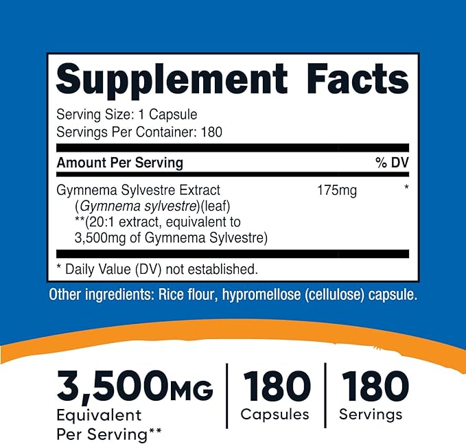 Nutricost Gymnema Sylvestre 3,500mg (20:1 Extract) from 175mg, 180 Capsules - Non-GMO, Gluten Free, and Vegetarian Friendly