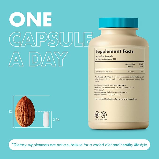 Magnesium Glycinate 500mg - 3 Month Supply - High Strength 100 Easy Swallow Capsules - Pure Magnesium Glycinate Supplement - Magnesium Supplements - Vegan & Gluten Free - Sleep Aid - Made in UK