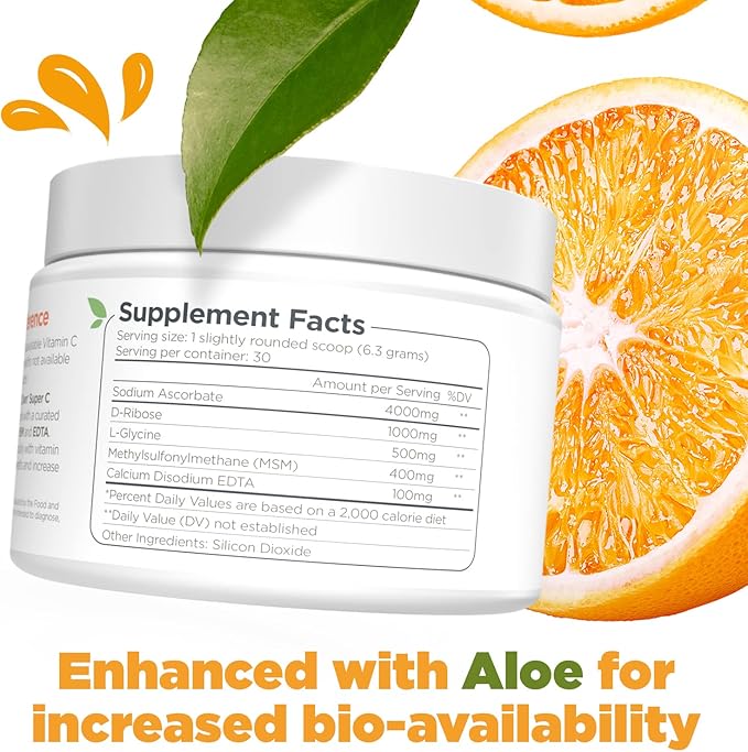 Dr. Keith's Own Super C-High Dose Powdered Vitamin C 4000mg with D-Ribose, Glycine, MSM-Highly Absorbable, Stomach-Friendly, Collagen Boost, Immune Support-Unflavored, 200 Grams (30 Servings)