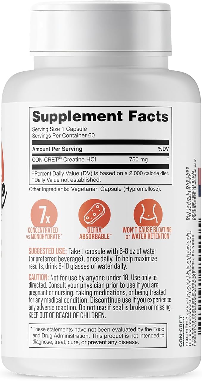 Bucked Up Babe Creatine Creatine HCL Capsules for Women, 750mg Serving - 60 Servings (60 Capsules)