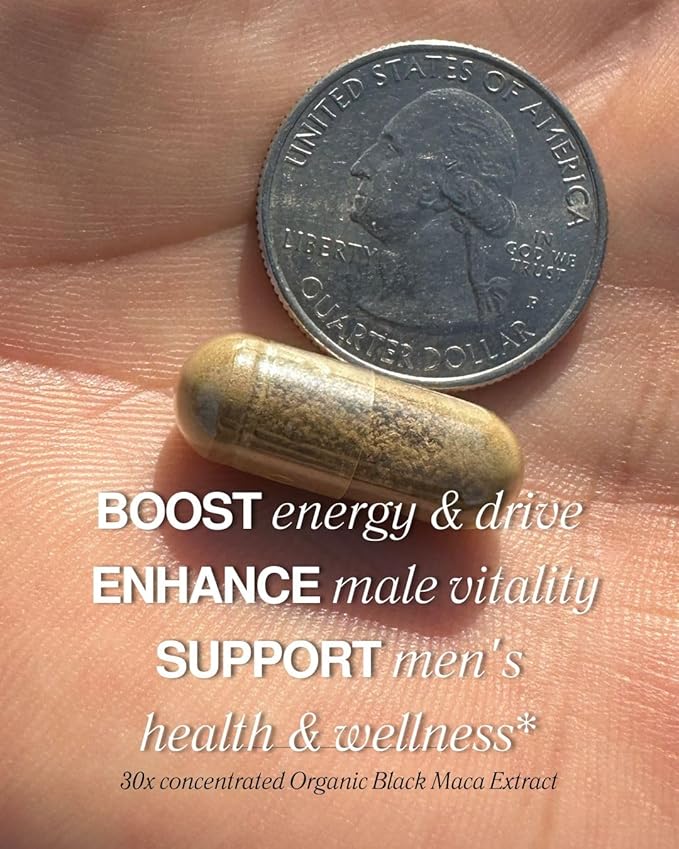 LUAL 30,000mg 30x Strength Organic Black Maca Root with Ashwagandha - Highest Potency Black Maca Root Capsules for Men - 100% Pure Maca Peruana Powder Organic, Gelatinized, Non-GMO - 60 Pills