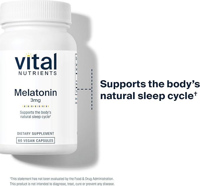Vital Nutrients Melatonin 3mg | Vegan | Low-Dose Melatonin | Sleep Supplement to Support The Body's Natural Sleep Cycle* | Gluten, Dairy, Soy Free | 60 Capsules