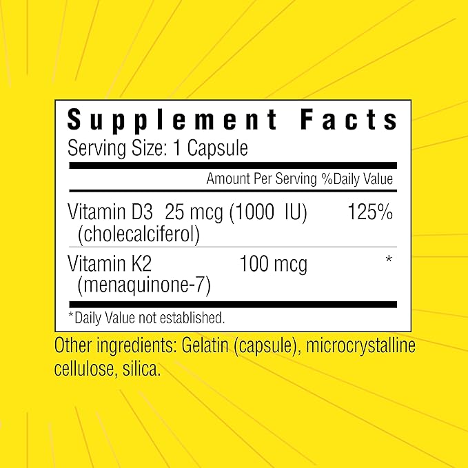 Sunshine Vitamin D3 25mcg 1000 IU with Vitamin K2