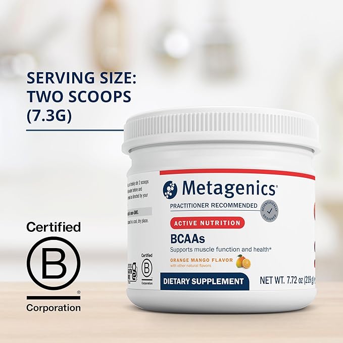 Metagenics BCAAs Powder 7.72 oz (219 g), Orange Mango Flavor, 30 Servings - Non-GMO, Gluten Free, Vegetarian