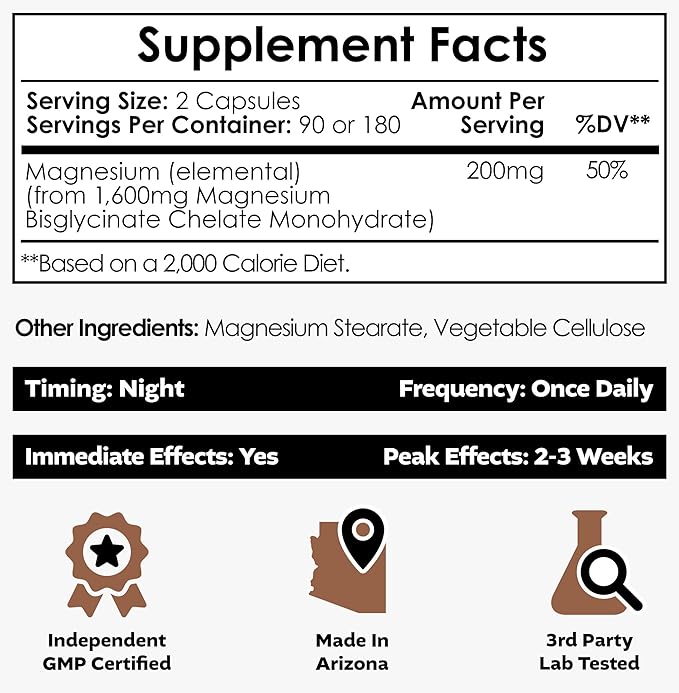 Nootropics Depot Magnesium Glycinate Capsules | 180 Count | Mineral Supplement | Magnesium Supplement | Supports Heart, Muscle, Nerve, and Bone Health