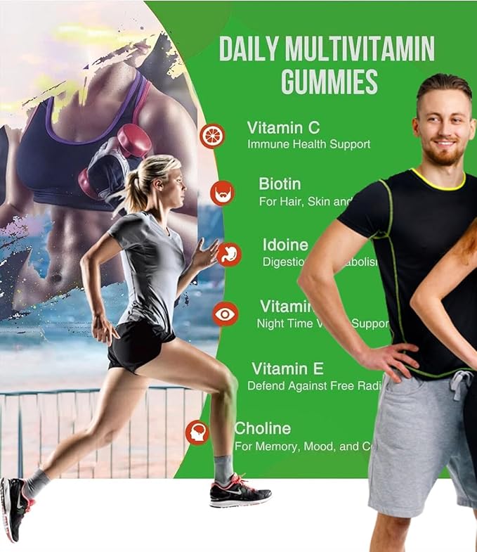 Organic Greek® Multivitamin Gummies with Vitamin A, C, D, E, Zinc, B12, Biotin, B6, Iodine, Pantothenic Acid for Men & Women with 13 Vitamins and Minerals Blueberry Flavor