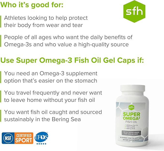 SFH Super Omega 3 Fish Oil Capsules Highly Concentrated 2000mg Omega 3 | Sustainably Sourced Alaskan Pollock Fish Oil for Heart Joint Brain Health (Capsule, 90ct)