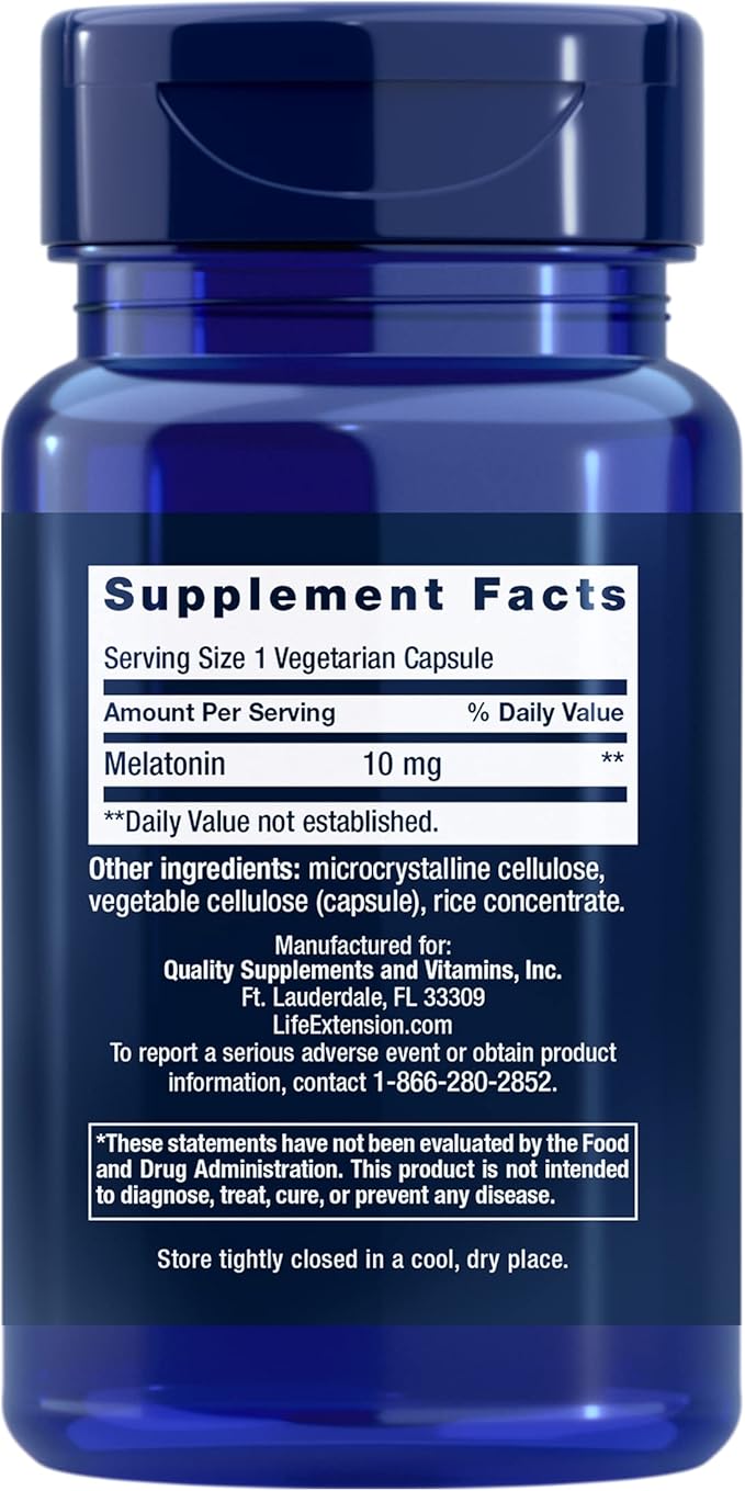 Life Extension Melatonin, 10 mg, Healthy Dose, Our Highest Available Dosage, for Sleep Support, Healthy Immune Response, Oxidative Stress Defense, Vegetarian, 60 Capsules