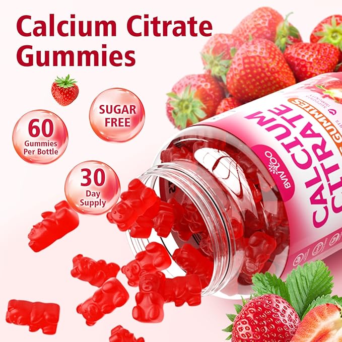 2 Packs High Absorption Calcium Citrate Gummies 1200mg - Bone & Teeth Support for Adults & Kids, Vegan Sugar-Free Gummies, Raspberry Flavor, 120 Count