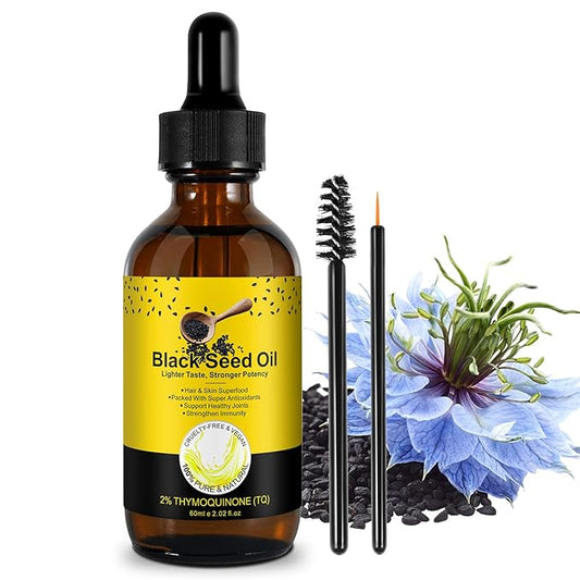 Black Seed Oil Organic Cold Pressed Organic Black Seed Oil 100% Pure And Natural Liquid, Enriched With High Tq & Dynamic Harmony Of Omegas 3 6 9 For Dry Damaged Hair Growth Skin Care Nourishment