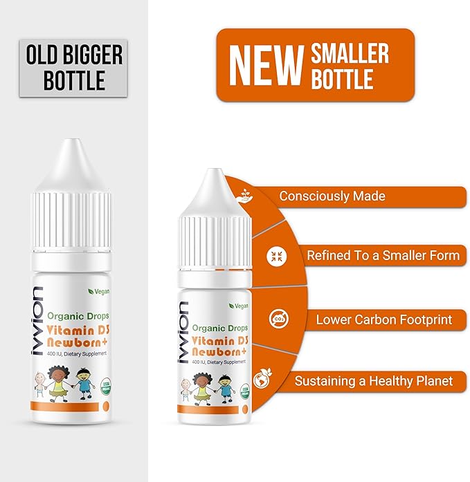 Organic Vegan 400IU, Vitamin D3, 120 Drops β Baby Drop for Infants & Toddlers | USDA Organic, Non-GMO, Plant-Based, No Additives or Preservatives, All Natural, Made in UK