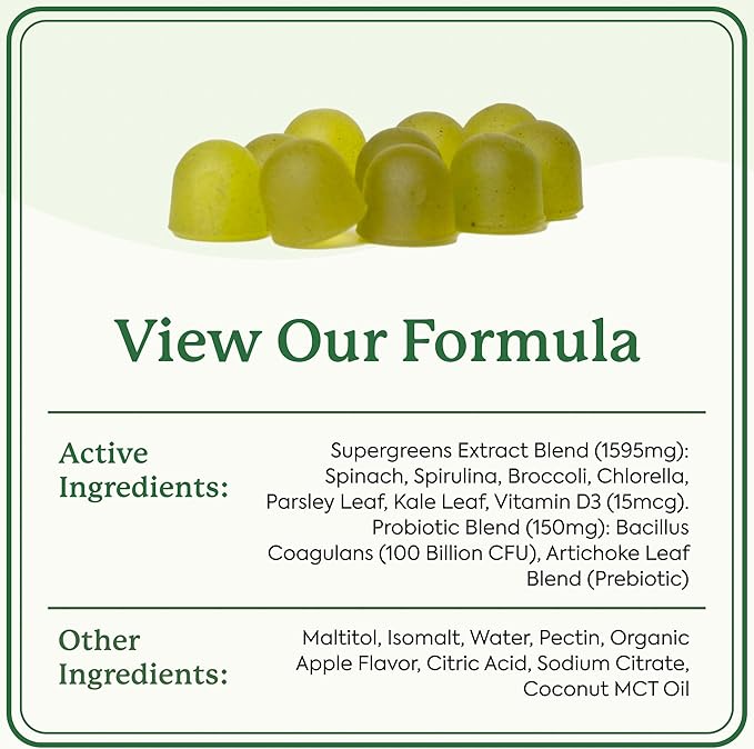 Plant People WonderGreens Veggie Gummies Super Greens with Probiotics Multivitamin Support Gummy for Wellbeing, Energy, Immune and Gut Health, Green Apple Flavor (60 Count)