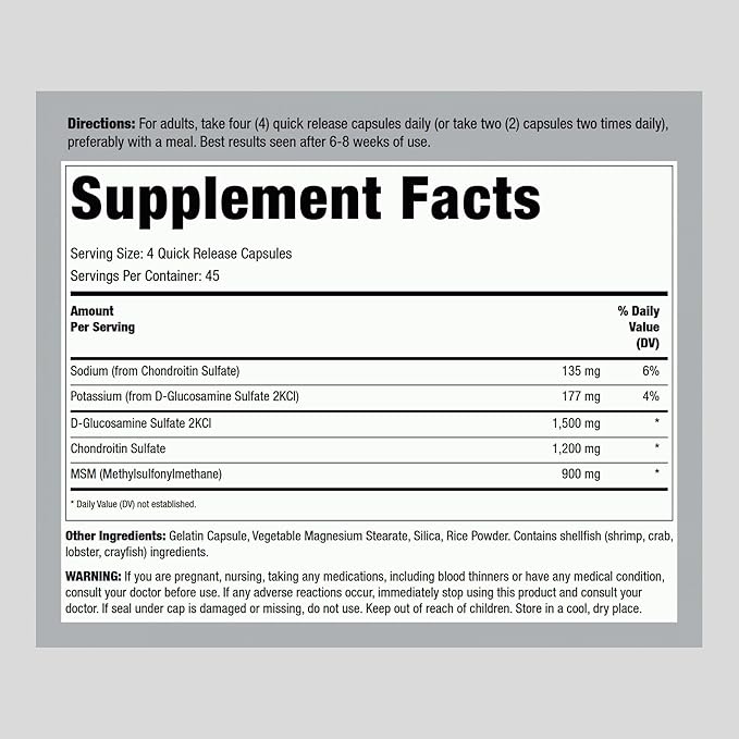 Piping Rock Glucosamine Chondroitin MSM Capsules | 180 Count | Advanced Joint Support | Non-GMO, Gluten Free Supplement | by Lindberg