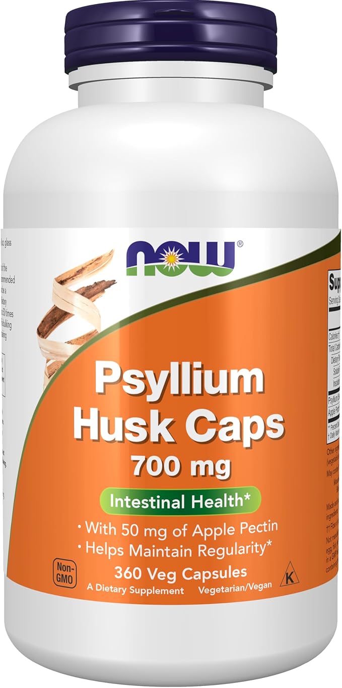 NOW Foods Supplements, Psyllium Husk Caps 700 mg with 50 mg of Apple Pectin, Intestinal Health*, 360 Veg Capsules