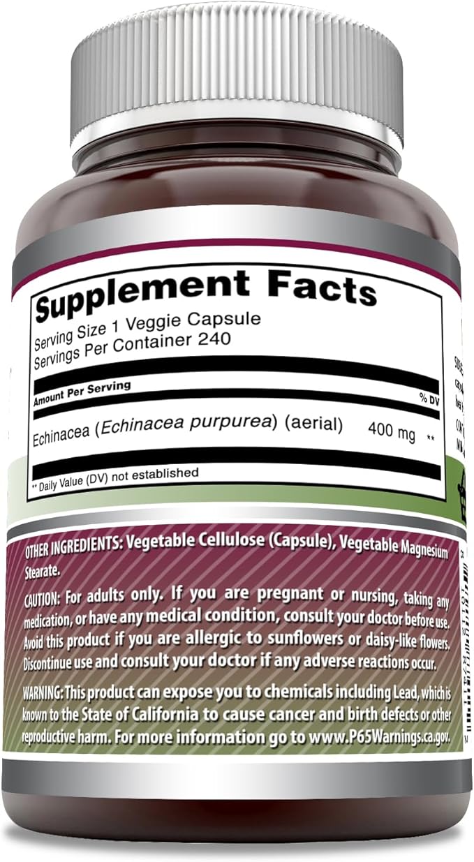 Amazing Formulas Echinacea Supplement | 400 Mg per Serving | 240 Veggie Capsules | Non-GMO | Gluten-Free | Made in USA
