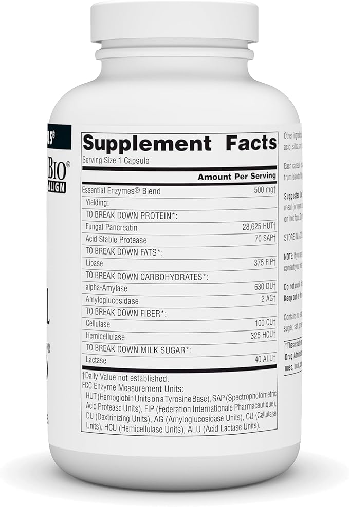 Source Naturals Essential Enzymes 500mg Bio-Aligned Multiple Enzyme Supplement Herbal Defense for Digestion, Gas, Constipation & Bloating Relief - Supports Immune System - 240 Capsules
