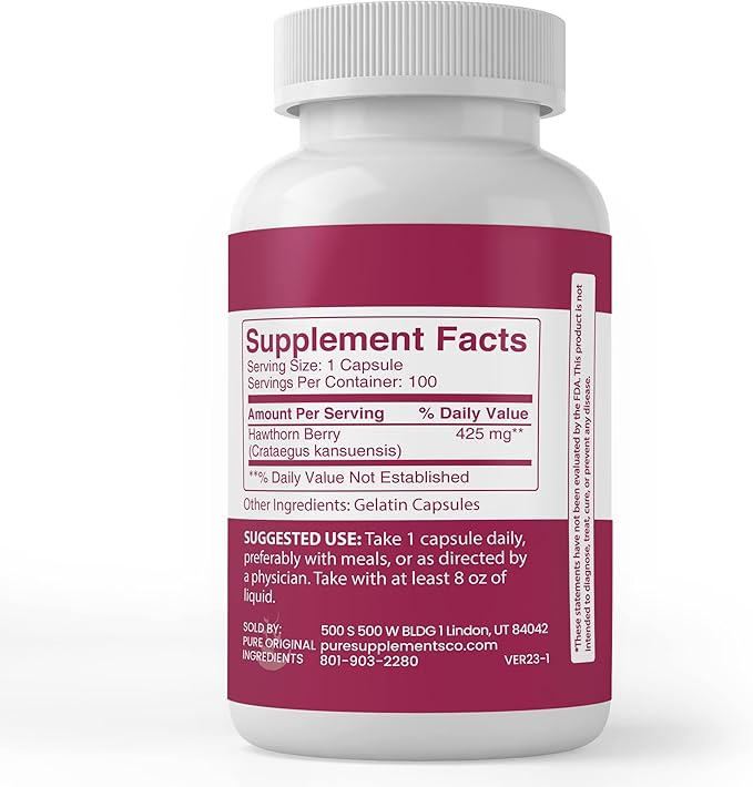 PURE ORIGINAL INGREDIENTS Hawthorn Berry, (100 Capsules) Always Pure, No Additives Or Fillers, Lab Verified
