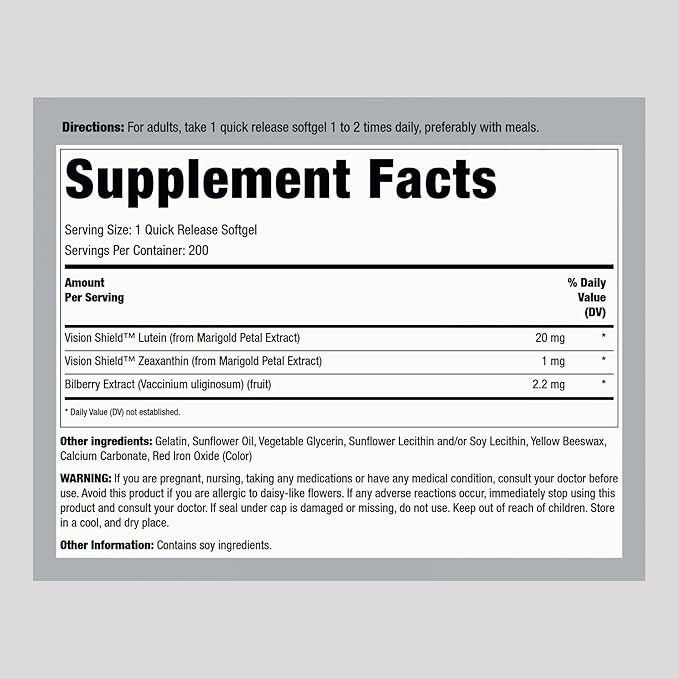 Piping Rock Lutein and Zeaxanthin Supplements | 200 Softgels | with Bilberry Extract | Eye Vision Vitamin | Non-GMO, Gluten Free