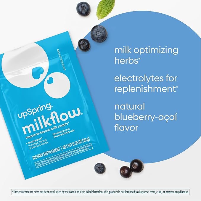UpSpring Milkflow Electrolyte Breastfeeding Supplement Drink Mixes with Fenugreek & Moringa | Berry & Blueberry Acai Flavors | Lactation Supplements to Support Breast Milk Supply*