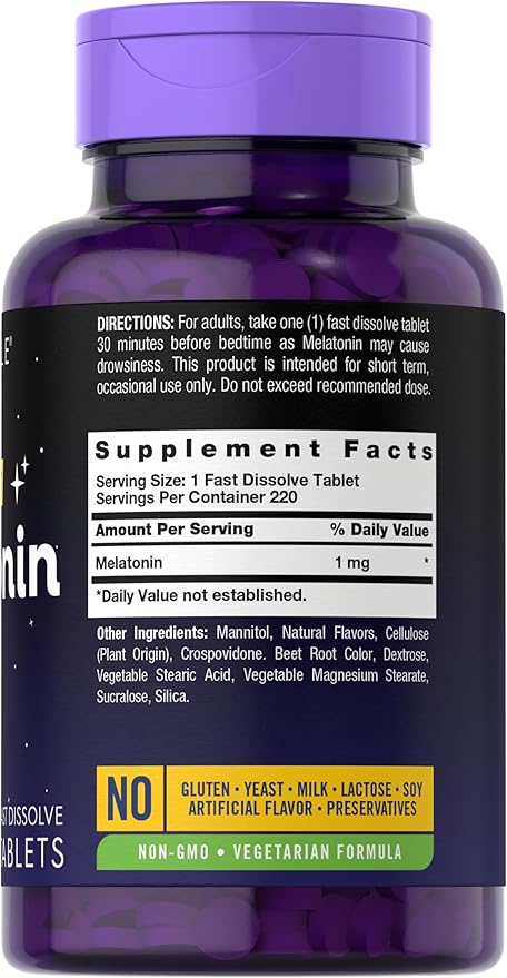 Carlyle Melatonin 1 mg | 220 Fast Dissolve Tablets | Low Dose | Vegetarian, Non-GMO, Gluten Free