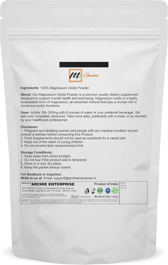 Pure Magnesium Oxide Powder for Health and Beauty 0.5 lbs / 227 GMS