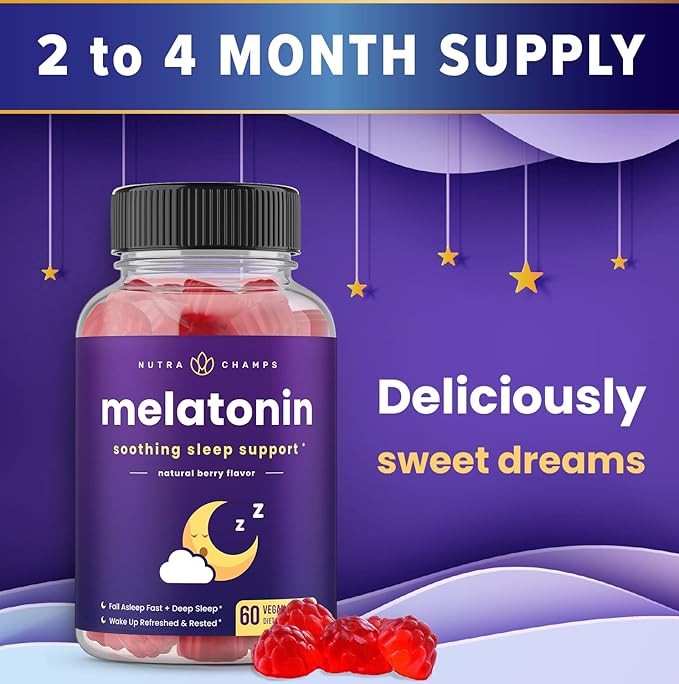 NutraChamps Melatonin Gummies for Kids & Adults, Natural Sleep Aid Drug-Free, Vegan Berry Flavor Kids Melatonin Gummy Supplement, 2.5mg, 5mg or 10mg Dose, Sleeping Pills Substitute