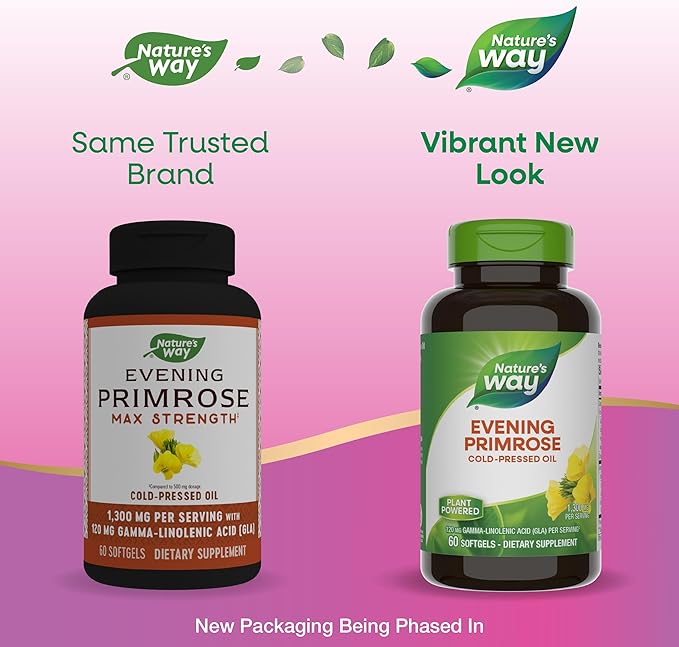 Nature's Way Evening Primrose Oil, Cold Pressed, 120 mg GLA per Serving(1), 60 Softgels (Packaging May Vary)