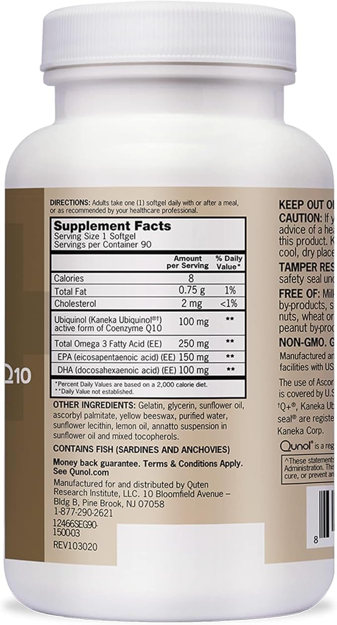 Qunol Plus Ubiquinol with Omega-3 Fish Oil - Antioxidant Supplement for Heart Health and Energy Production, Active Form of CoQ10, 90 Count